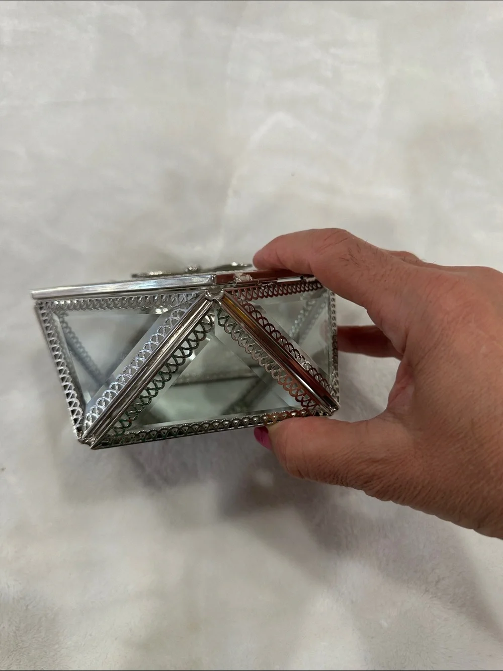 Silver Glass Dragonfly Accent Decorative jewelry box gently used
